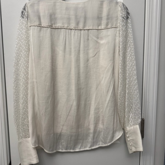 White House Black Market Cream Blouse with Lace Sleeve Detail - Picture 5 of 5